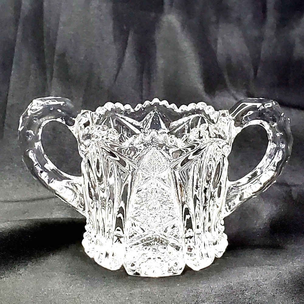 VTG‎ Imperial Glass Sawtooth Double Handle NuCut Open Crystal Sugar Bowl